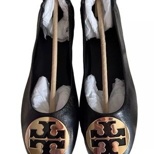 NIB Tory Burch Claire Quilted Ballet Flat Shoe Black Leather Women Size 10 New